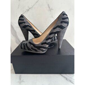 PRADA Gray Black Suede Animal Print Heels Size 40.5